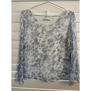 Viola Borghi silk blue floral flowy sleeve blouse size Large